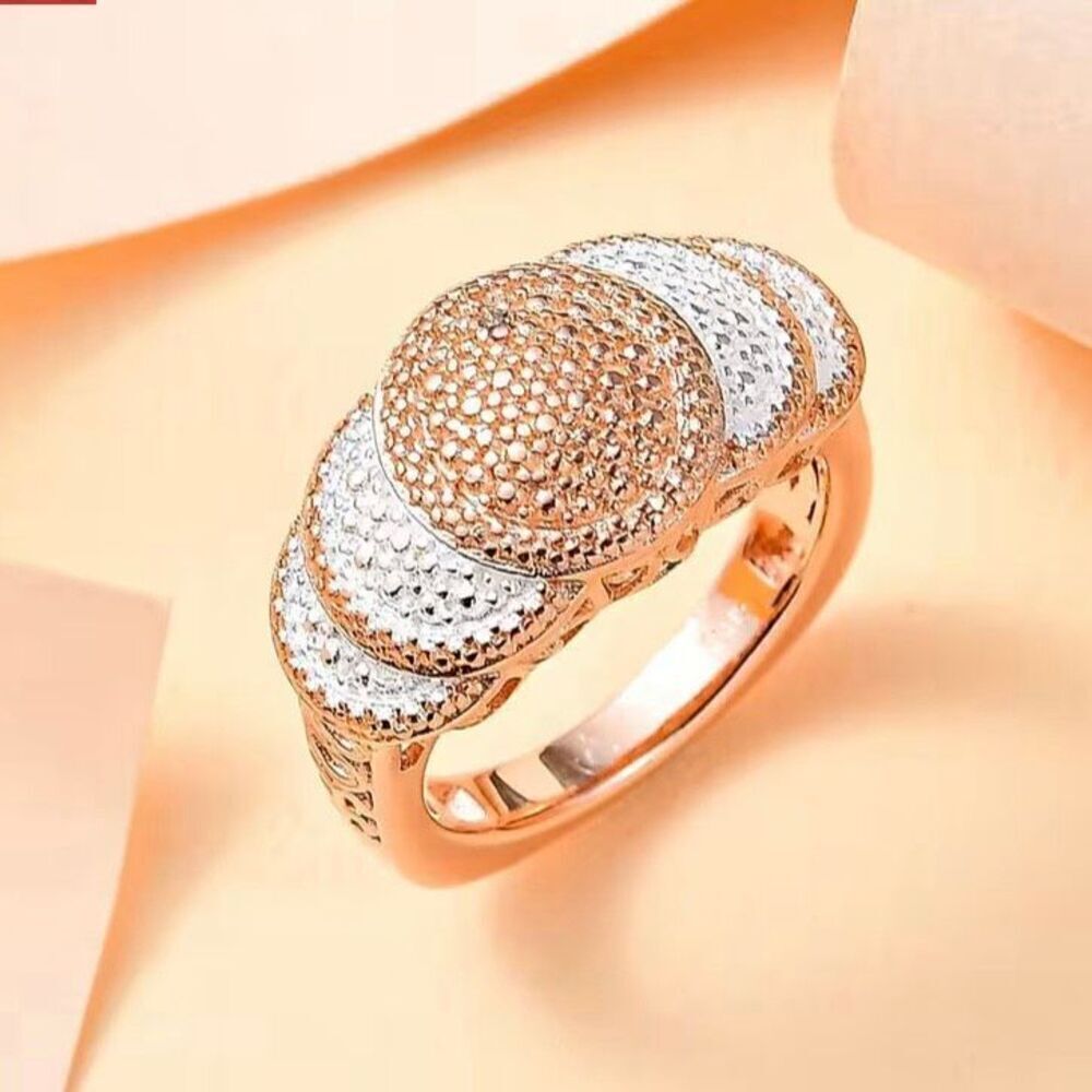 Natural Champagne Diamond Accent Scalloped Ring in Platinum Bond & 18K Rose Gold